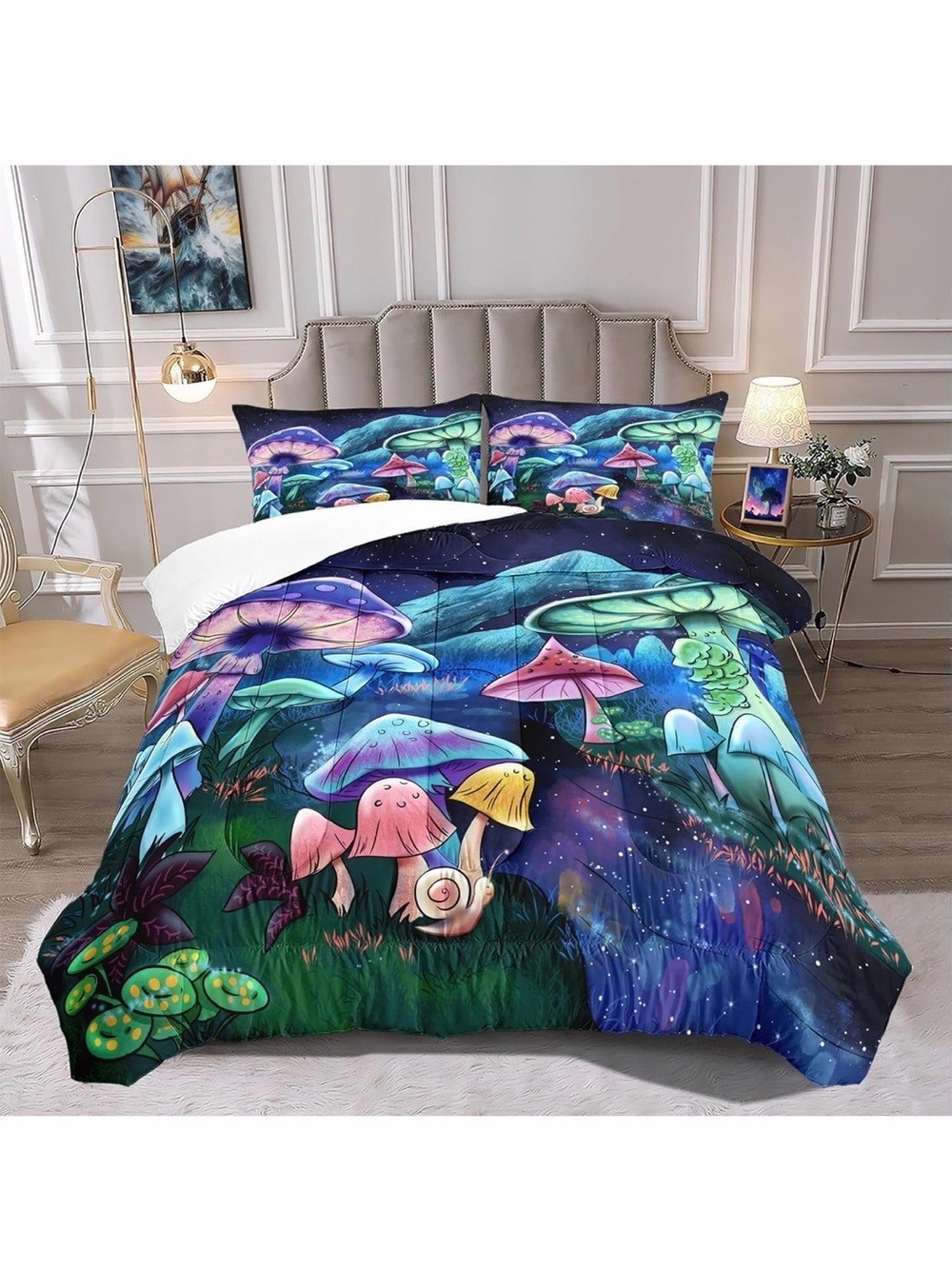 LKossmjx 3D Fantasy Mushrooms🍄Printed Comforter Set 🛏️Twin Size
